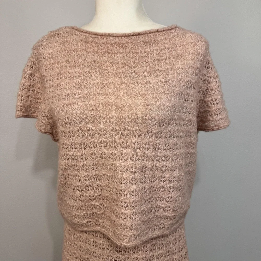 House Of Harlow 1960 2 Piece‎ Women's Sweater Skirt Large Pink Textured Knit